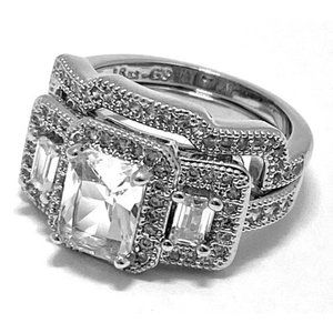 3.00ctw White Sapphire Set Of Two Rings Size: 7 Tarnish Free